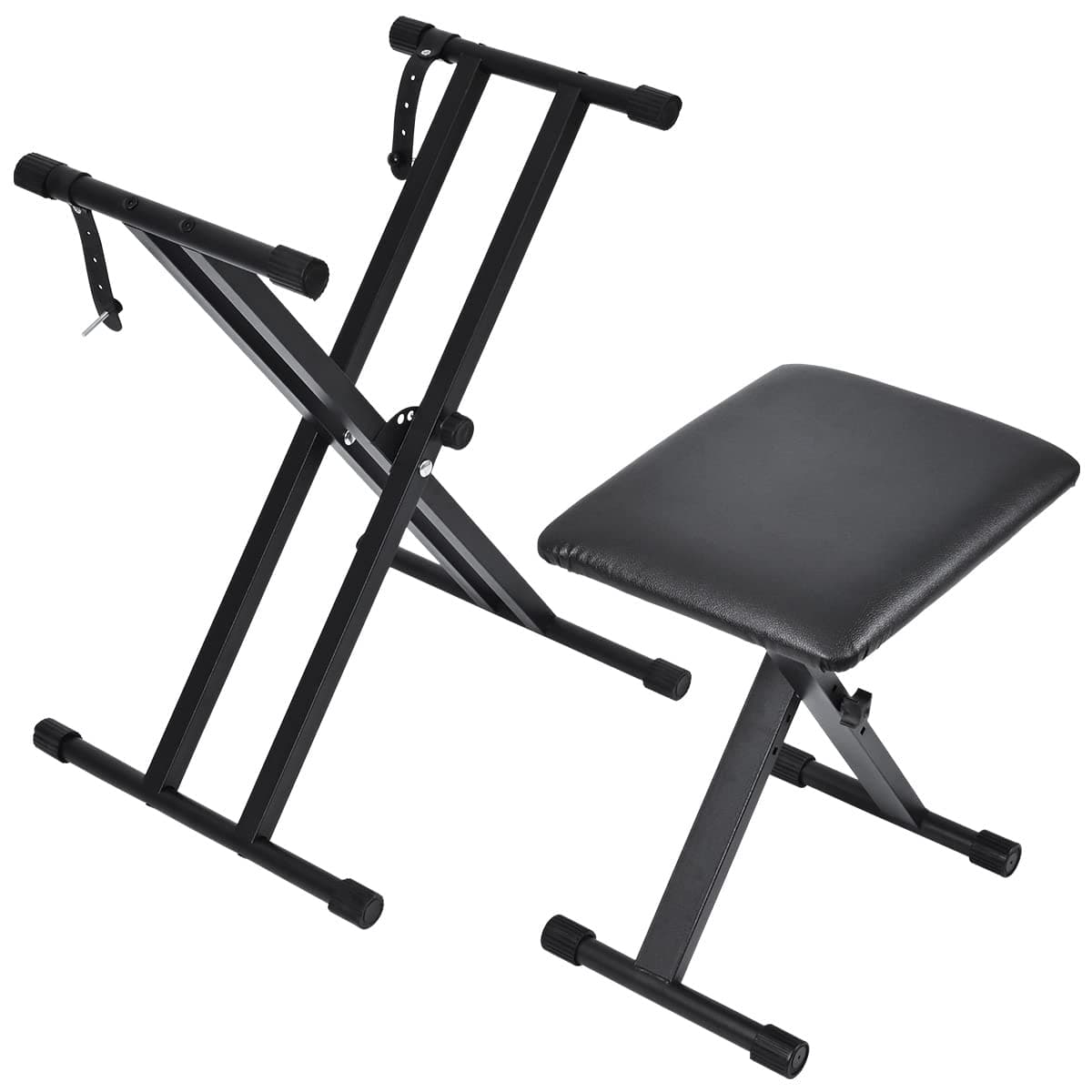 Tipatyard Keyboard Stand & Bench Set, Upgrade Heavy Duty Double-X Keyboard Stand, Adjustable & Portable Digital Piano Stand with Locking Straps