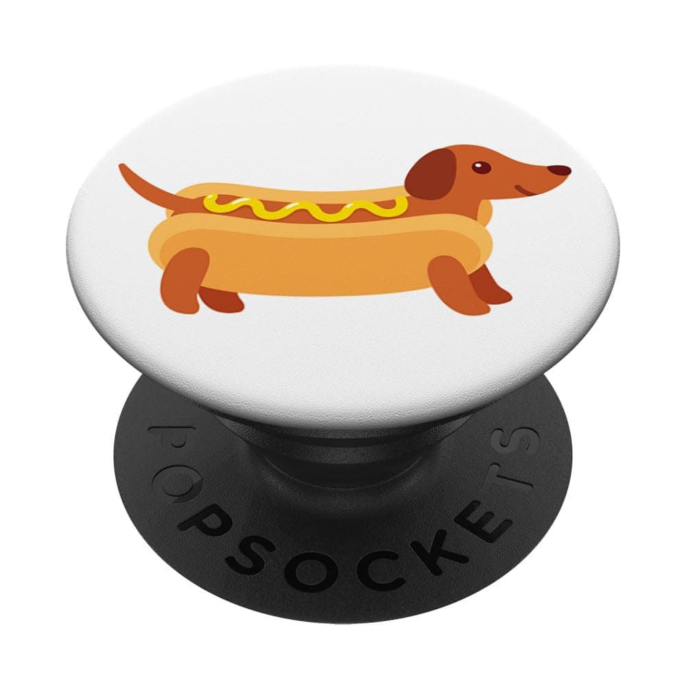 Hot Dog Pop Socket Mustard Dachshund Sausage Dog On White PopSockets Adhesive PopGrip