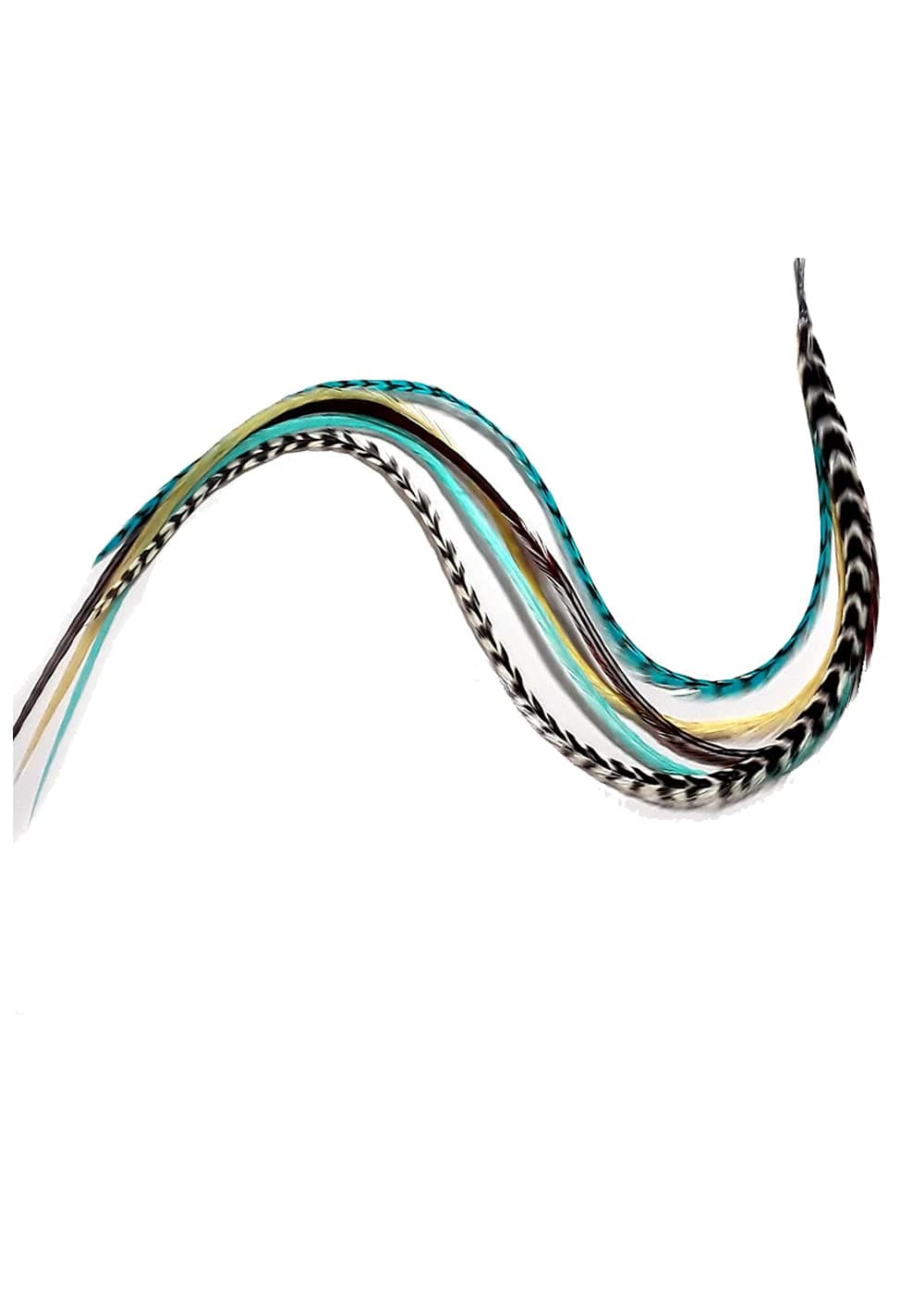 7"-10" Turquoise with Genuine Grizzly & Brown Long Thin Feathers for Hair Extension 7 Feathers