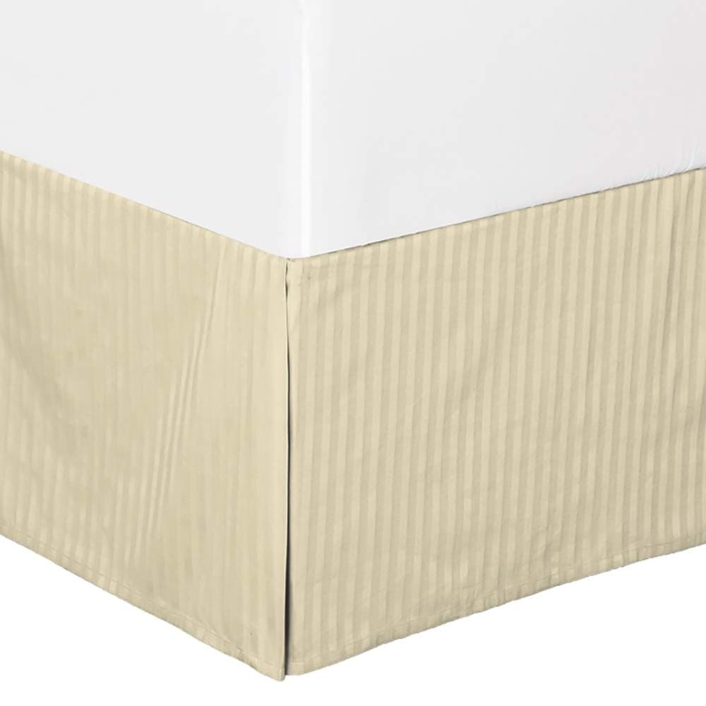 VKhome Linen Tailored Bed Skirt Easy Fit 16-Inch Drop Bed Skirts for Queen Size Bed - 600-TC Exclusive Natural Cotton Blend Pleated Dust Ruffle with Split Corners (Beige, Stripe)