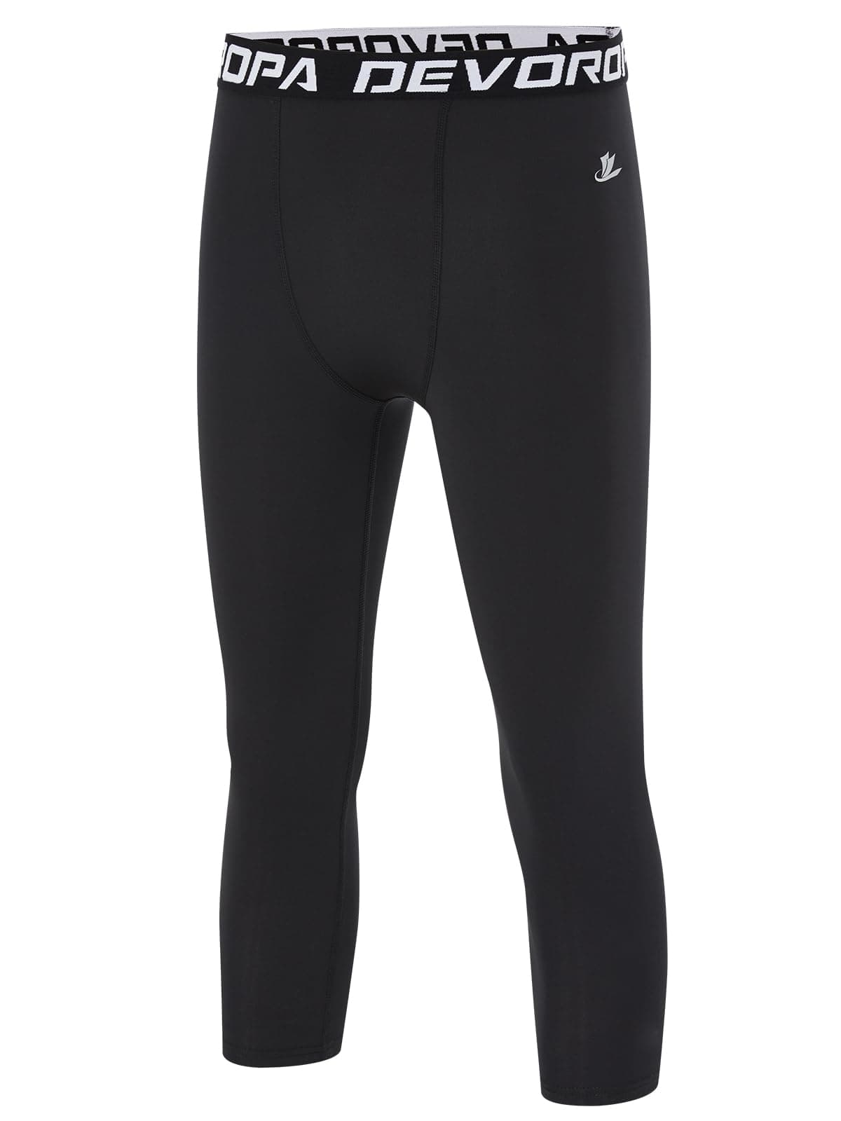DEVOROPA Boys Leggings Quick Dry Youth Compression Pants Sports Tights Basketball Base Layer Husky/Slim/Regular/Boys, 3/4 Length-black, XS