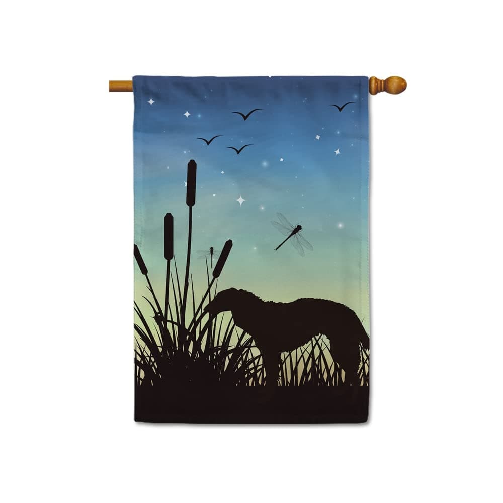 MALIHONG Silhouette Night Scenery House Flag Russian Wolfhound Borzoi Silhouette Dog Dragenfly Summer Yard Decoration Flag 28x40 Inch Vertical Double Sided