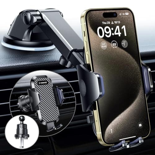 VANMASS [True Military-Grade Car Phone Holder [2024 Best Suction & Clip] Cell Phone Mount for Dashboard Windshield Vent Truck Cradle Dash Stand for iPhone 15 Pro Max 14 13 12 Android,Dark Black