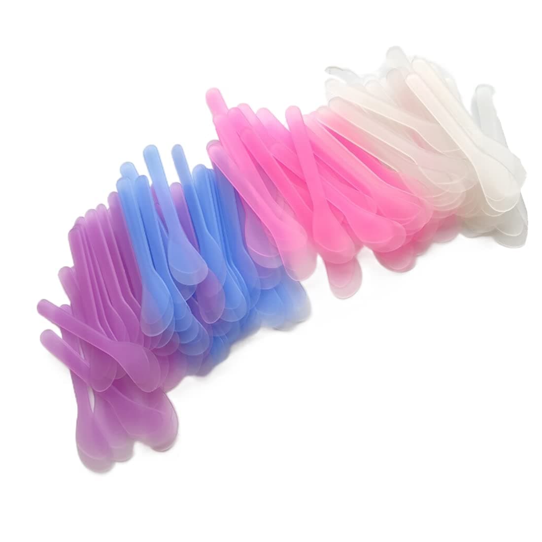 Jilukibo 100 Pcs Plastic Cosmetic Mask Mixing Spoon Spatulas, Multicolor 5 Inch Face Mask Spoon for Cream Facial Skin Care Spoon