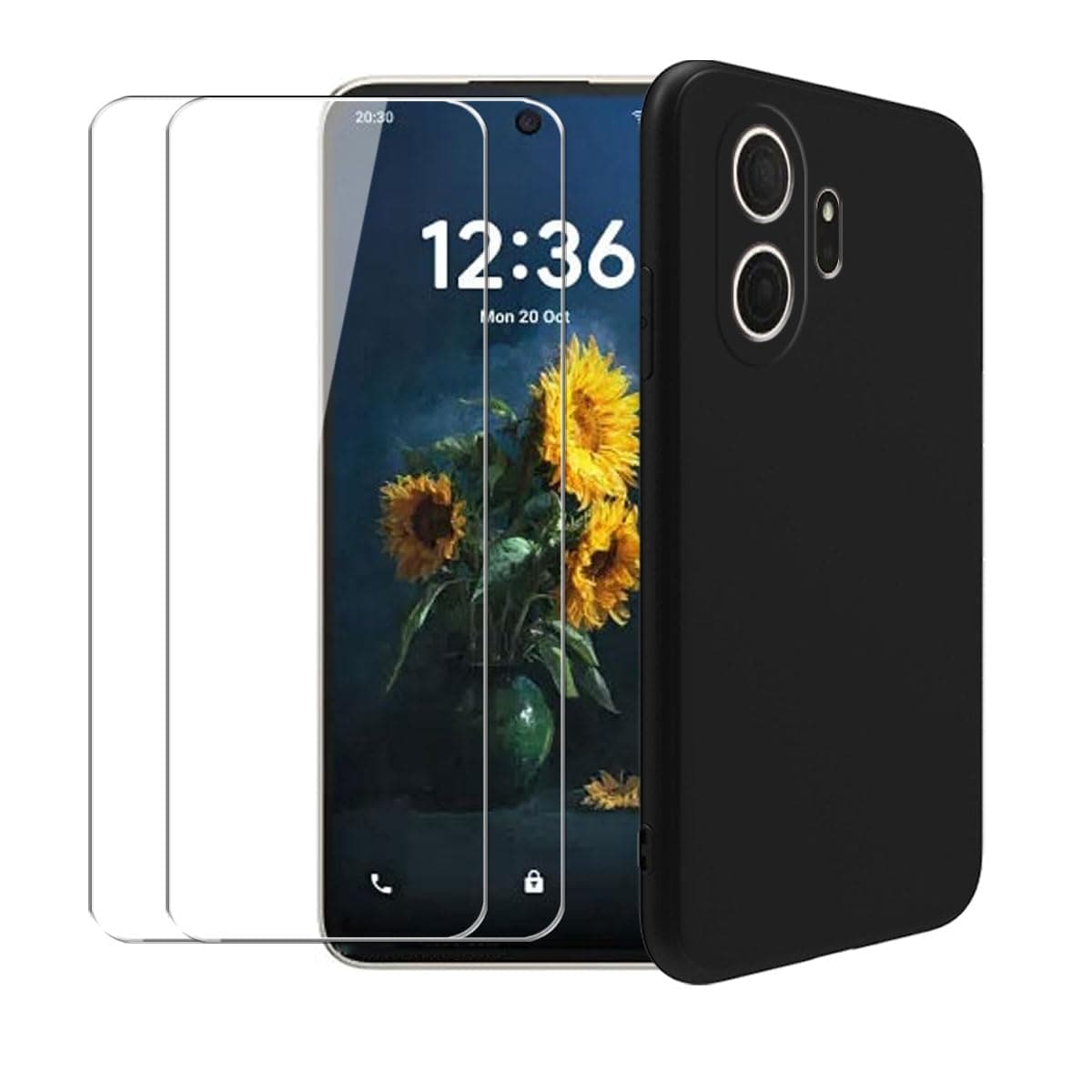 WDMYLFTW Case for TCL NxtPaper 70 Pro + [2 Pack] Glass Screen Protector Tempered Film - Transparent Silicone Soft Flexible Bumper Shockproof TPU Protective Cover Shell (Black)