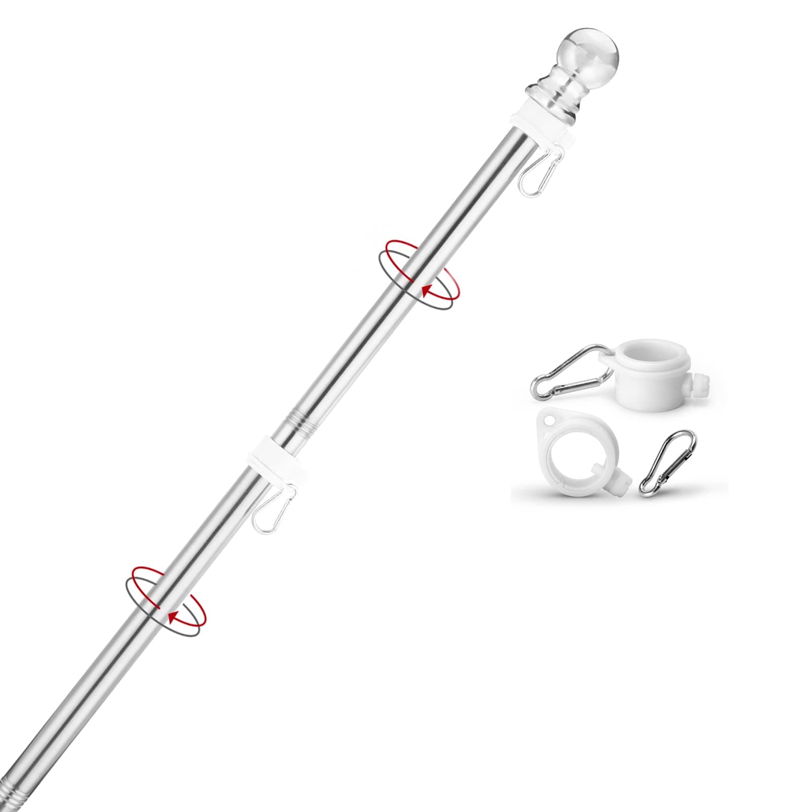 Yeesun Flag Pole,6FT Flagpole Kit for 3’ x 5’ American Flag-360° Tangle Resistant Technology,Stainless Steel Professional Outdoor Flag Pole for House Truck & Boat Use (Without Bracket,Silver)