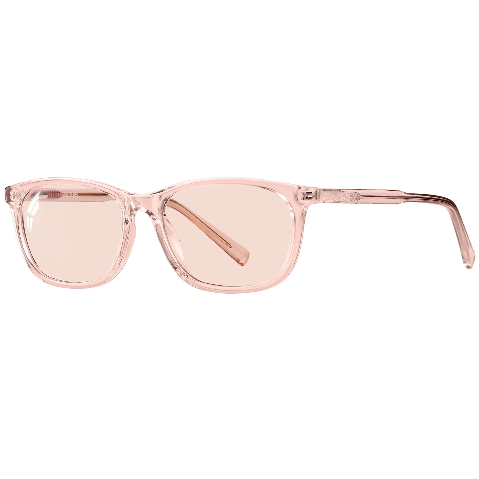 AVDLAB Indoor FL-Flex Fluorescent-41 Light Pink Tinted Blue Light Blocking Glasses Rectangle Migraine Light Sensitivity Photophobia Fluorescent LED Glare Women AB3310(Pink Frame Light Rose Lens)