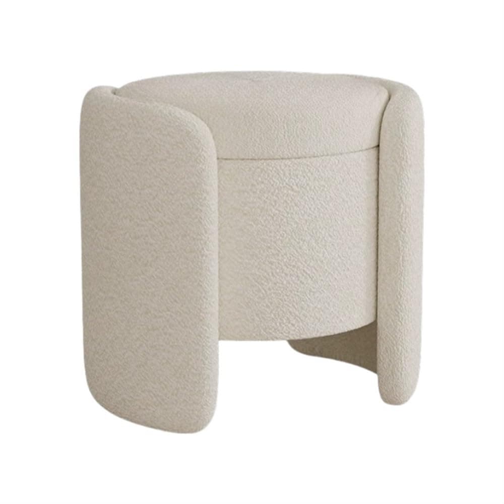 Vanity Stool, Storage Ottoman, Upholstered Makeup Chair, Round Ottomans with Storage, Multifunctional Foot Rest for Living Room, Bedroom(White)