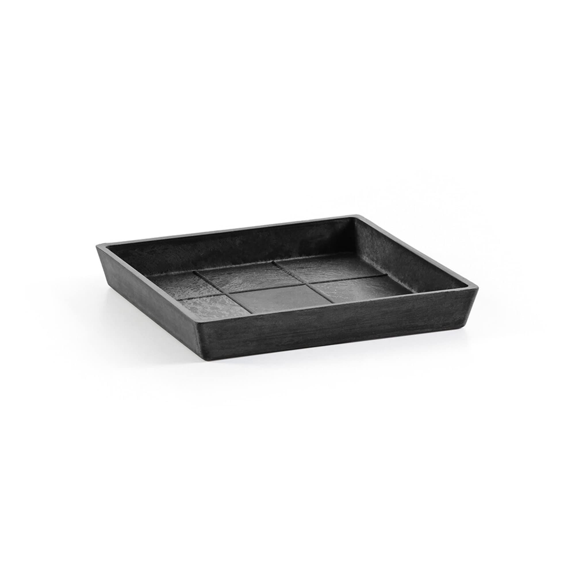 Ecopots Modern Recycled Plastic Square Flower Pot Planter Saucer, Dark Grey, 7"