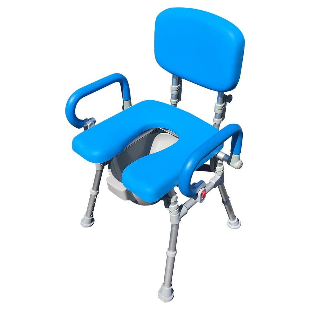 UltraCommode‰ã¢ Voted #1 Most Comfortable Bedside Commode Chair- Soft Warm Padded and Foldable. XL Seat with 100% Open Front Padded Pivoting Armrests Adjustable Height. FREE Commode Pail. (Blue)