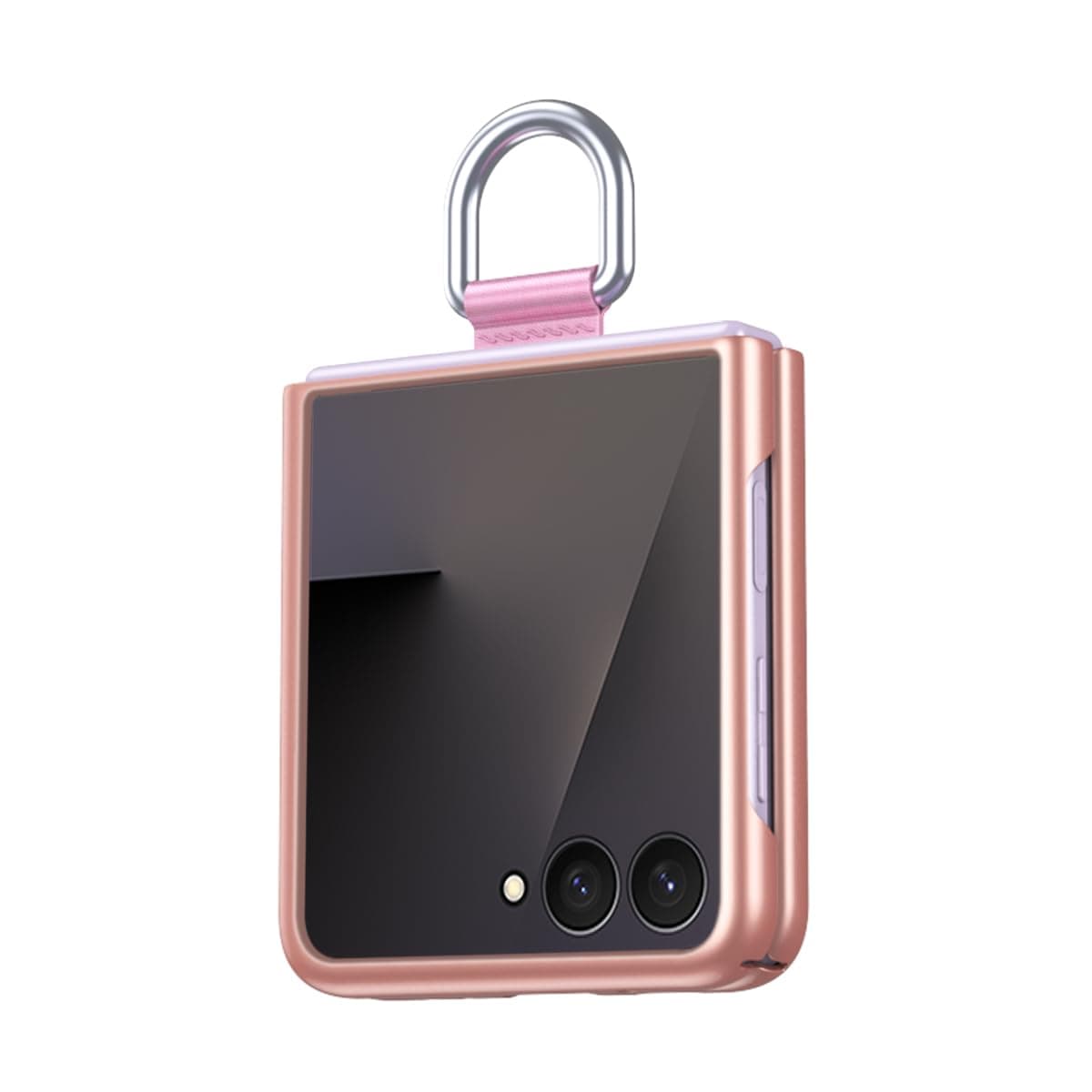 COQUE Case for Samsung Z Flip 7 Cover,Slim Silk Band Lanyard Ring Phone Case with Ring Video Stand,Folding Phone Cover for Samsung Galaxy Z Flip 7 5G-Rose Gold