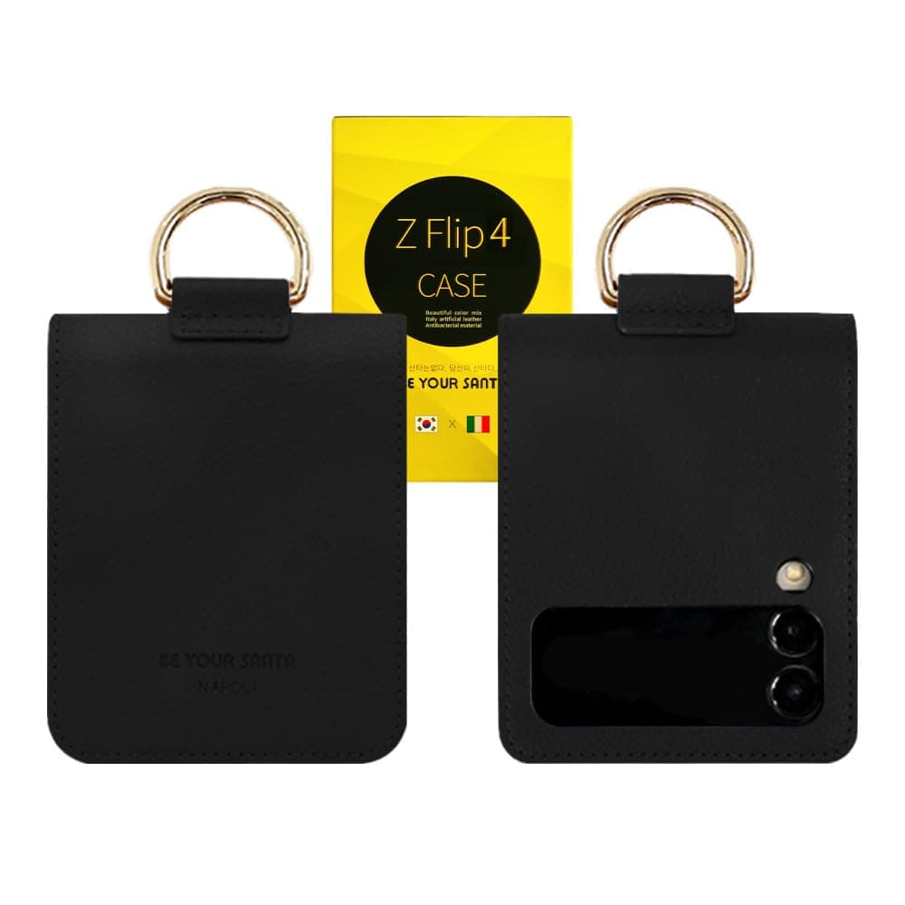 [BeYourSanta] Galaxy Z Flip 4 Napoli Wallet Case with Card Holder, Camera Cover, and Hinge Protection - Italian Artificial Leather | Ring Holder, Wireless Charging Support (Black)