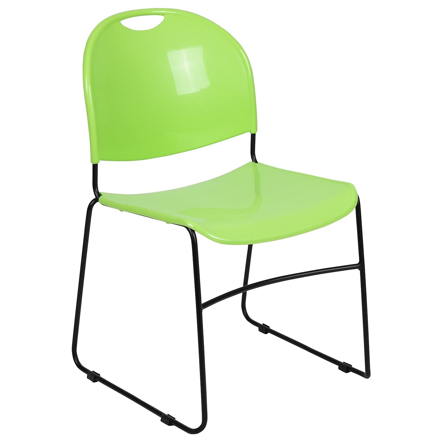 Flash Furniture RUT-188-GN-GG: Hercules Series 880 Lb. Capacity Green Ultra-Compact Stack Chair with Black Powder Coated Frame