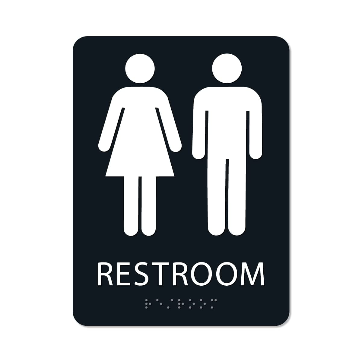 ALPHA DOG ADA SIGNS Unisex Restroom Sign Black 8x6 Inch - ADA Title 24 Compliant All Gender Bathroom Wall Sign with Grade 2 Braille
