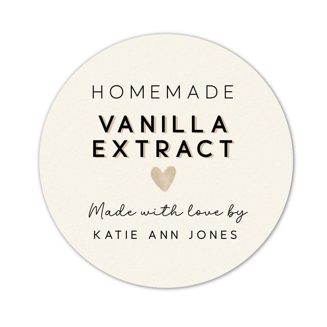 Homemade Vanilla Extract Labels - “Made with Love By” Customizable Stickers - 2” Round Home Made Kitchen Stickers