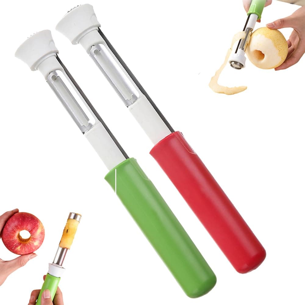 2-in-1 Corer Remover,Red Bell Pepper Seed Corer Apple Corer and Peeler,Fruit Core Extractor Tool,Stainless Steel Corer Tool for Vegetables Fruit Corer Kitchen Gadget (1, White Set)