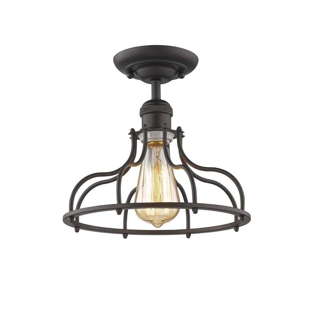 Chloe Lighting Jaxon Industrial-Style 1 Light Rubbed Bronze Semi-Flush Ceiling Fixture 10" Wide