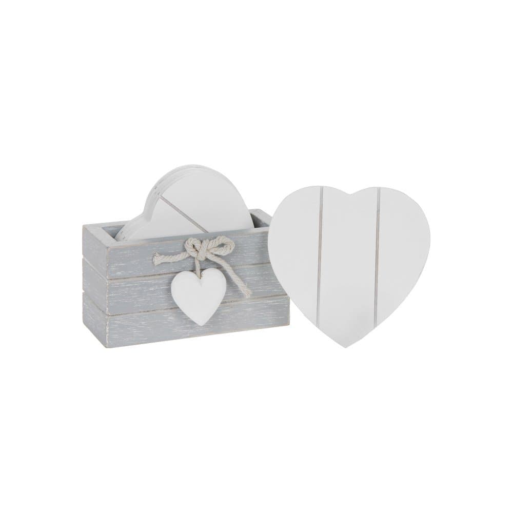 Joe Davies Set of 6 Wooden Heart Drink Coasters with Provence Grey Storage Stand