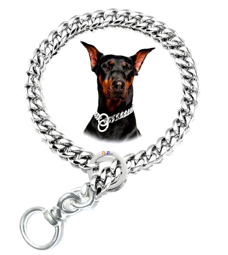 Woofy Dog Collar Chrome Plated Diamond Training Collar Collar for Large Dogs (Grind 4), Large 24" Collar, 5mm Thick with 2 Metal Ends Ring Swivels