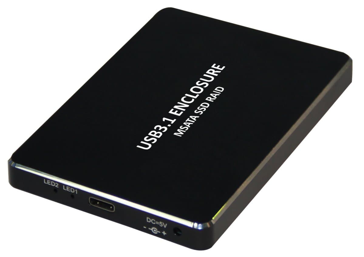XtremPro USB 3.1 Type-C to Dual mSATA SSD RAID Enclosure Up to 10 Gbps Data Transfer, 5030, Aluminum Alloy, LED for Access & Power - Black (11012)