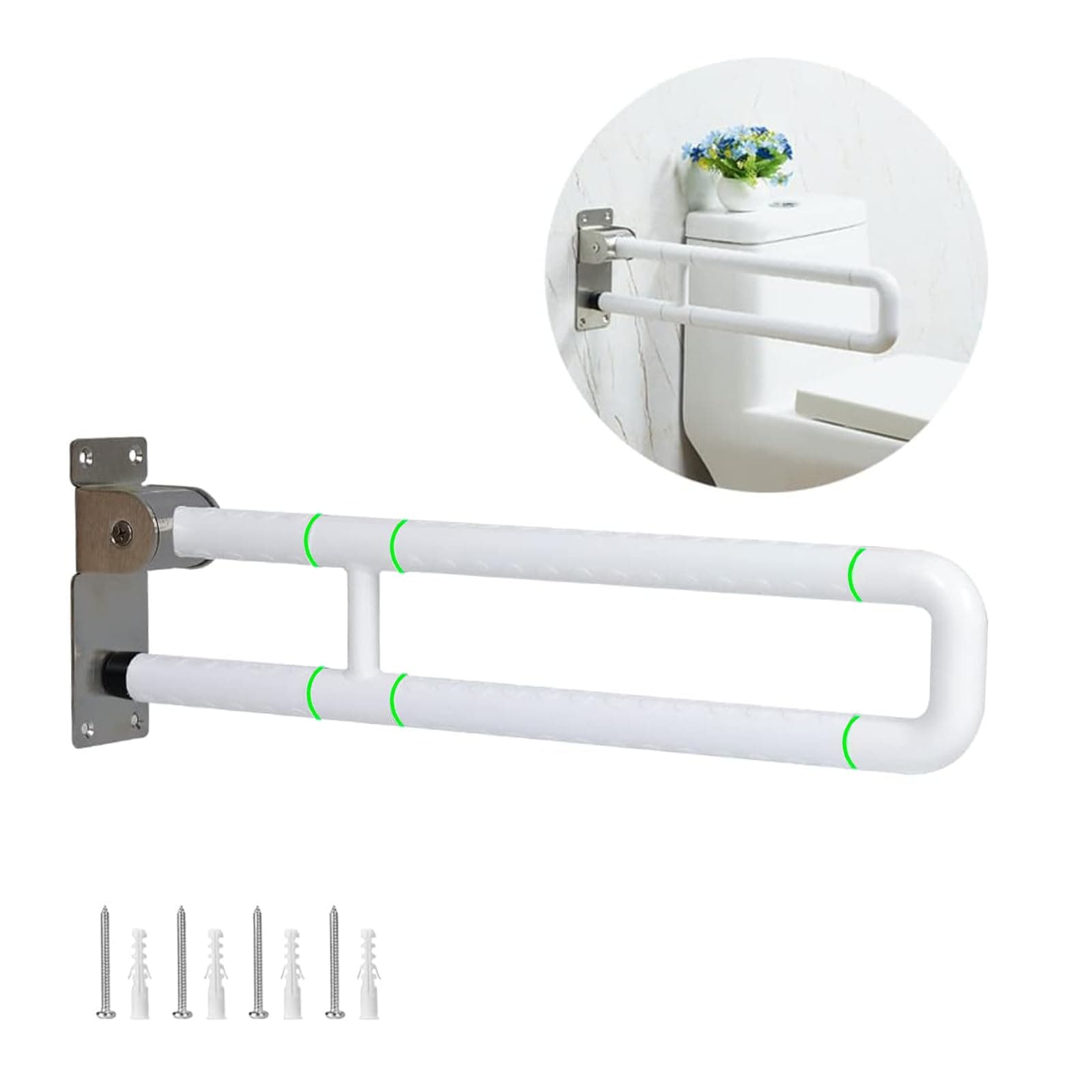 BBTEQEKN 24 Inches Toilet Grab Bar Flip Up, Wall Mounted Foldable Toilet Rails, Bathroom Safety Handrails, Toilet Support for Elderly Disabled Pregnant, Anti Slip Shower Assist Aid