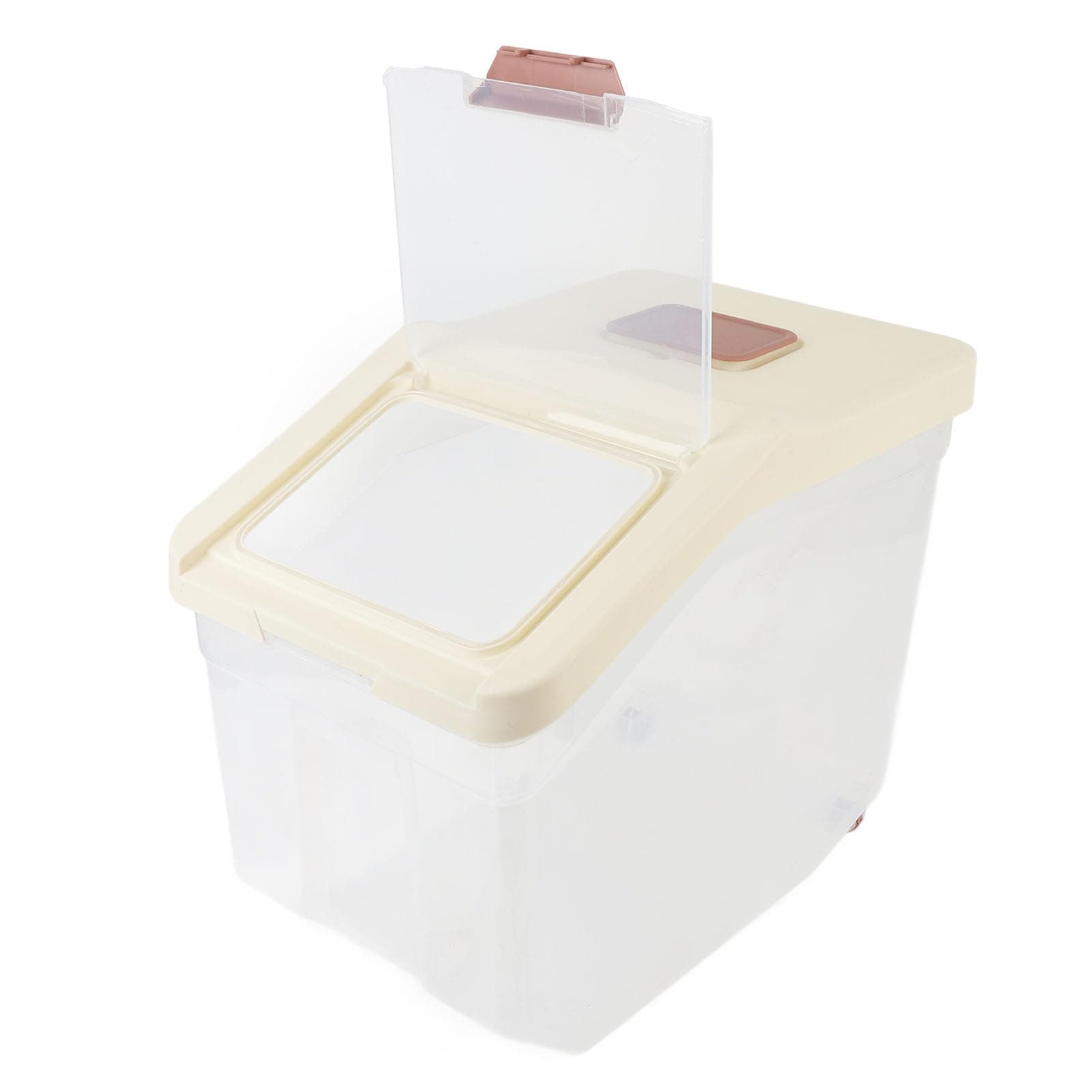 Pretfy Airtight Rice Storage Container Large Acity Flour Bin Clear PP Cereal Dry Food Dispenser for Kitchen Pantry Organization Pet Dog Cat Food Keeper with Lid and Accessories (20kg)