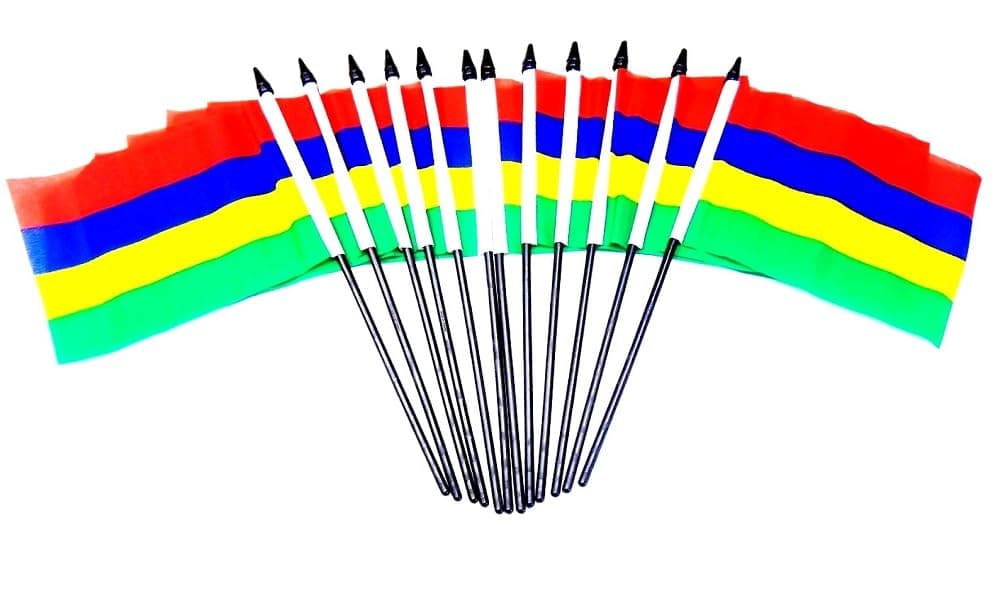 Mauritius Desk Flags, Pack of 12 Polyester 4x6 inch Miniature Table Office Little Flags, Small Mini Hand Waving Stick Flags