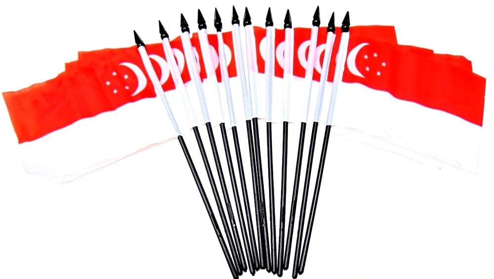 Pack of 12 Singapore 4x6 Mini Flags – Polyester Hand Waving Stick Flags for Desk, Table, Office, Events & Parties (Singapore)