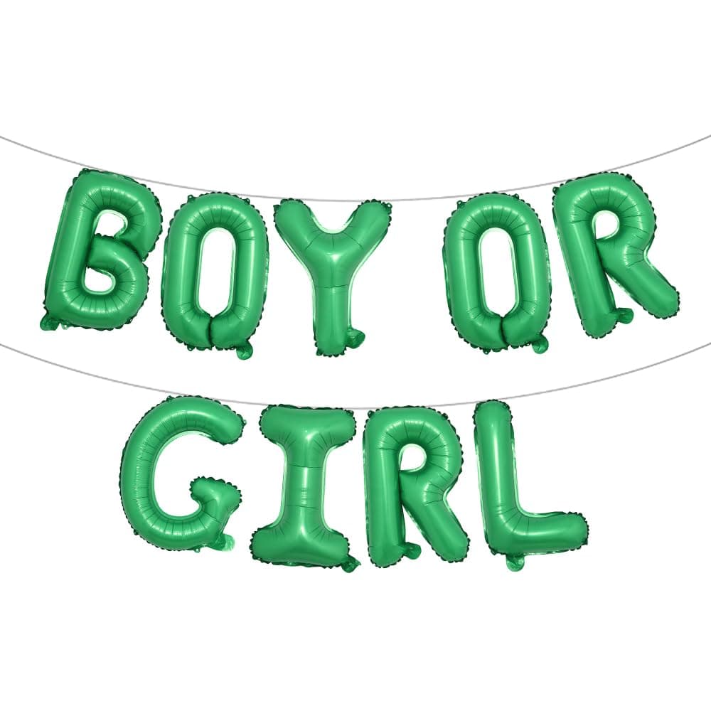 Boy Or Girl Balloon Banner Multicolor Foil Decor Letters for Baby Gender Reveal Party Decorations and Supplies (BOY OR GIRL Green)