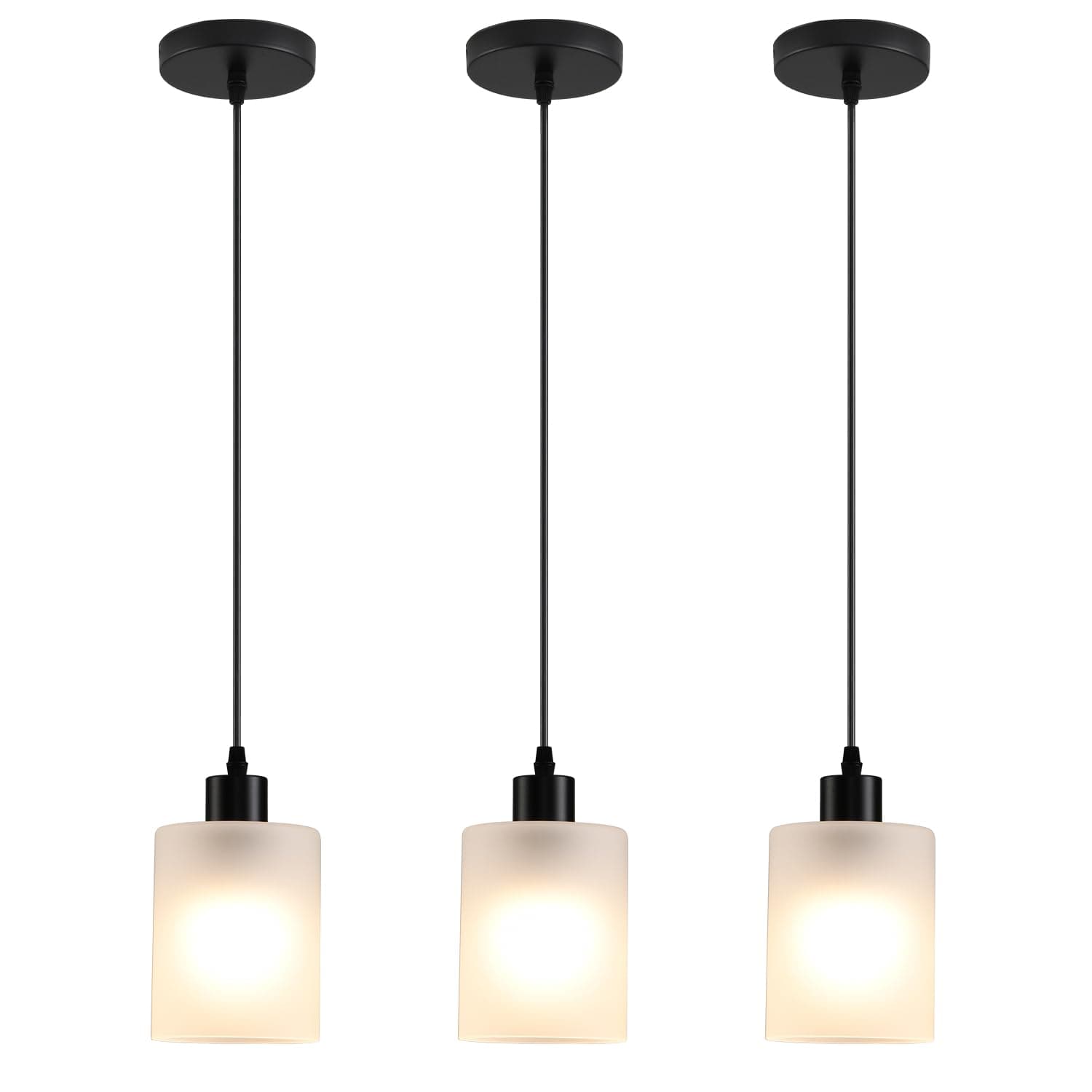 3-Pack Industrial Pendant Lighting, Modern Frosted Glass Shade Farmhouse Adjustable Hanging Light Fixtures for Kitchen Island Living Room Bedroom Hallway