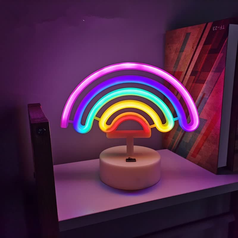 LINJIA Rainbow Neon Light Sign, Neon Base LED Neon Sign with Holder Base Table Lamps, Battery/USB Neon Lights for Room Party Table Art Decorative Signs (Rainbow)