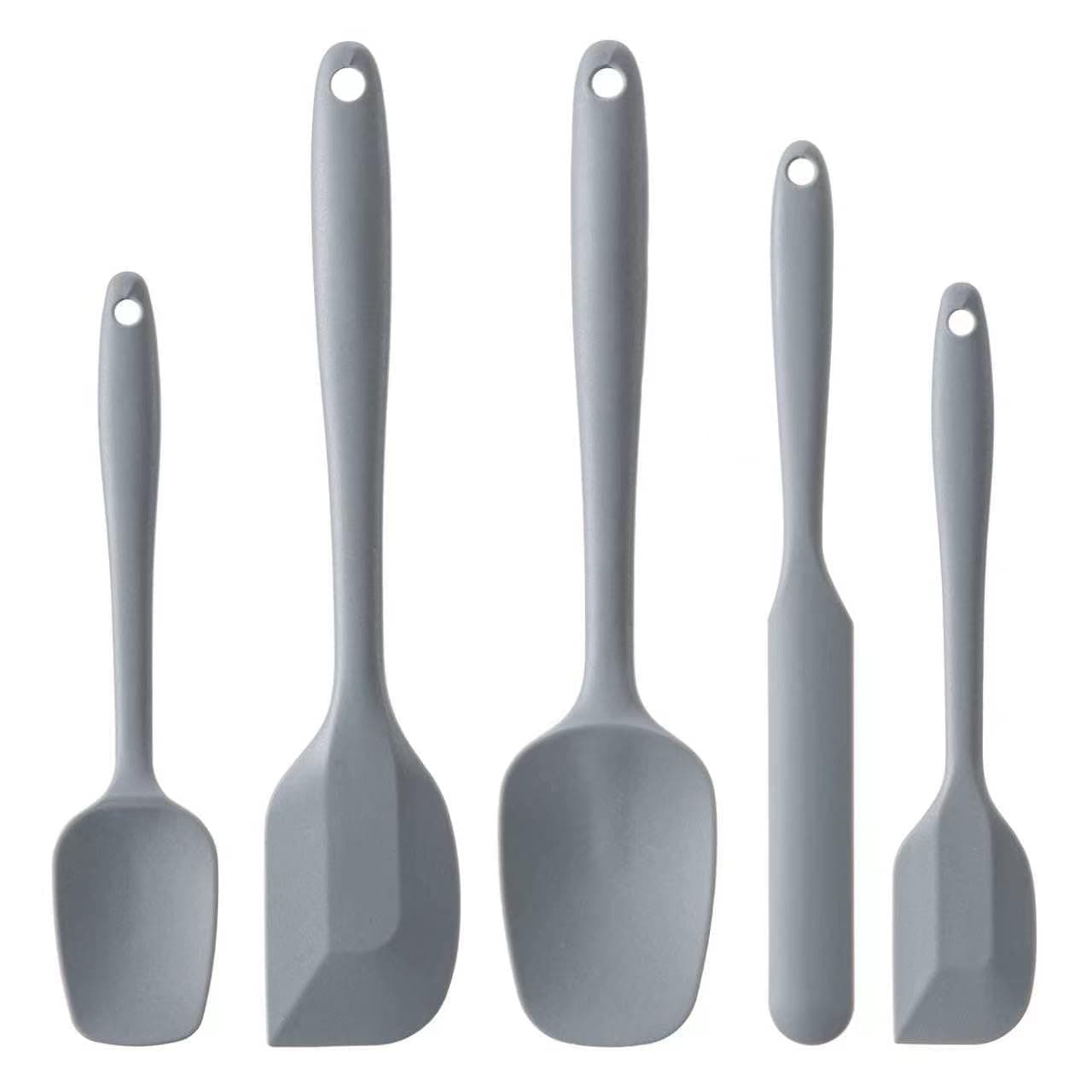 Silicone Spatula Set, 5 Piece Food Grade Rubber Spatulas for Baking, Cooking, and Mixing High Heat Resistant Non Stick Dishwasher Safe BPA-Free (Grey)