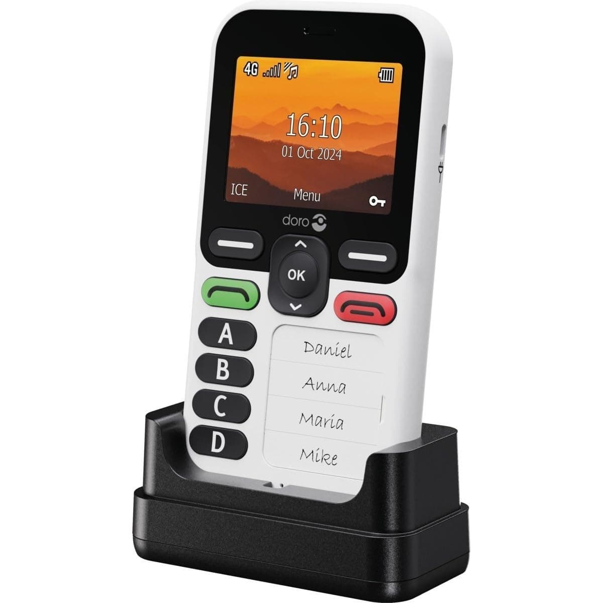 Doro Live X10 - Senior Cell Phone - Unlocked 4G Phone - 4 Pre-recorded Numbers - Help Key with GPS - Security Timer - SMS Only - Charger Included - White