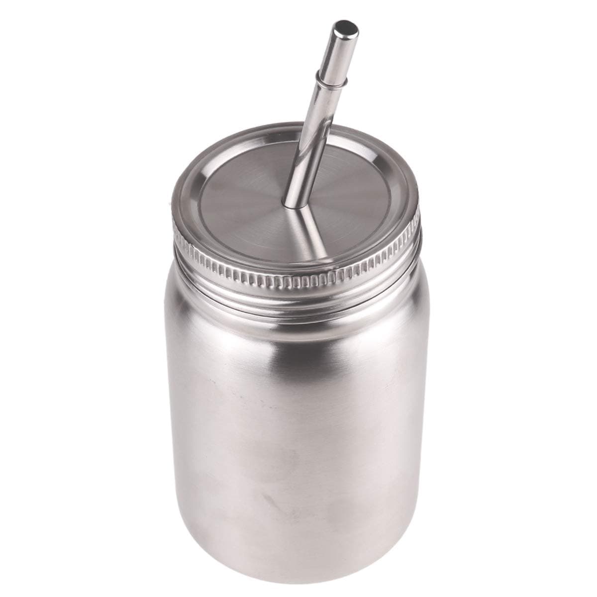 iEFiEL Stainless Steel Tumblers Car Tumblers Unbreakable Drinking Jar with Lids and Straws Silver Single-Wall 700ml