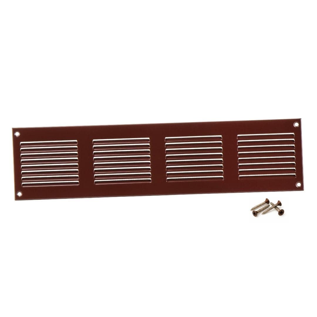 14x2 inch Brown Metal Air Vent Grille Cover with Insect Mesh - Ventilation Cover