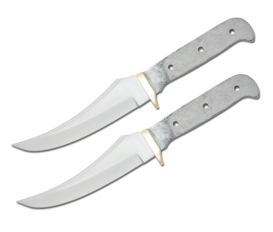 Whole Earth Supply (Set of 2) Custom Blank UPSWEPT Skinner Knife Making Blade w/Brass Guard Bolster BL011