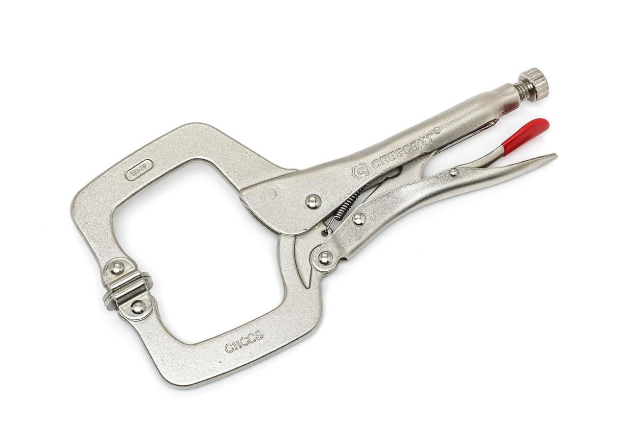 Crescent Locking C-Clamp with Swivel Pad Tips - Heavy-Duty Adjustable Clamp with Hex Key Recess & Compound Action - C11CCSVN - 11", Red
