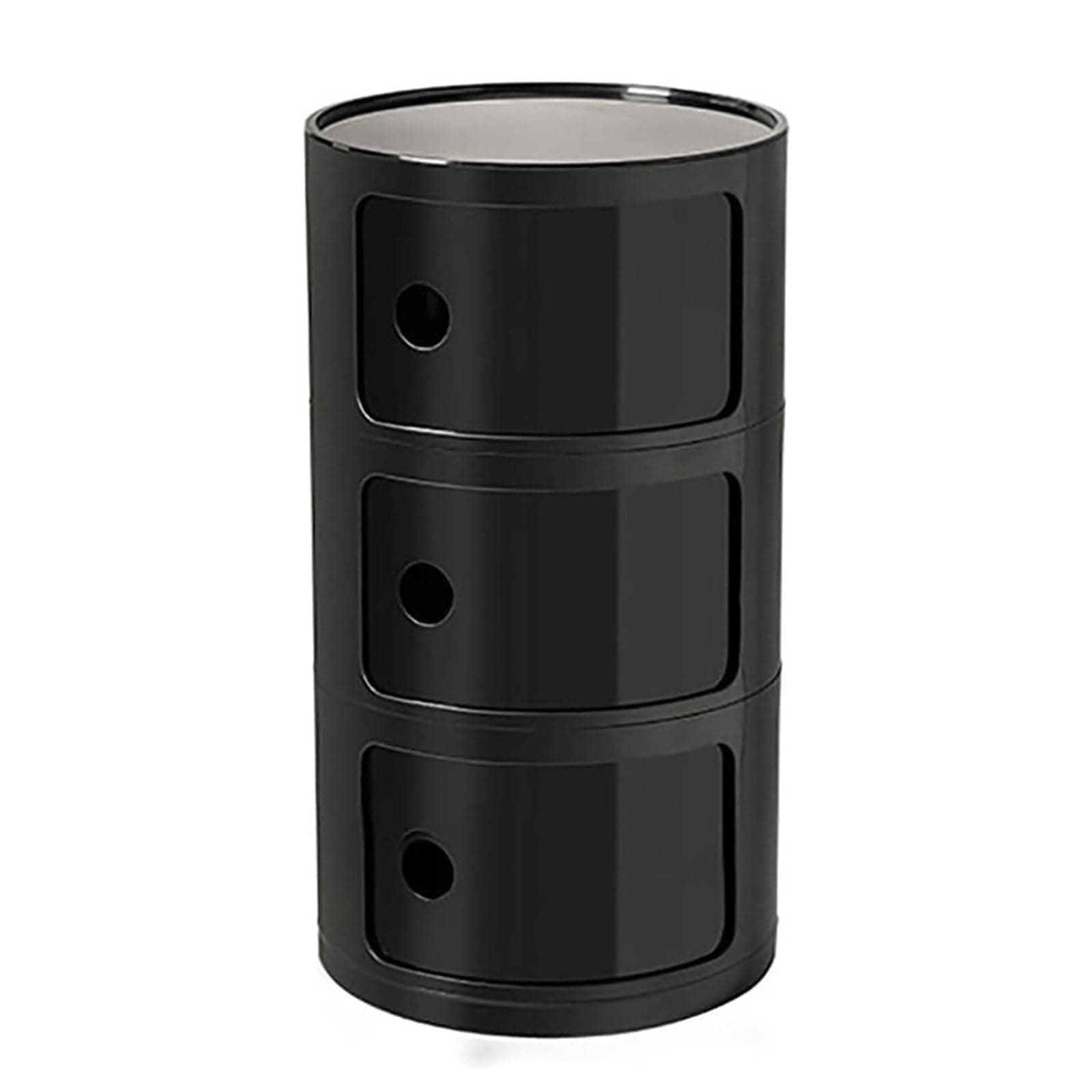 Round Nightstand with Drawers, Round Bedside Table 2/3/4 Tier Plastic Nightstand Storage, RoundStorage Cabinet with Sliding Door, Modern End Table Side Table for Bedroom (Black, 3 Tier)