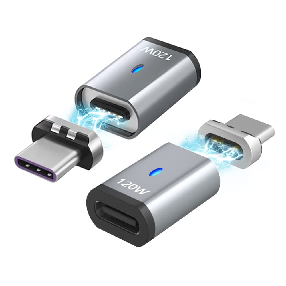 HESKUL USB C Magnetic Adapter Type C Connector Straight Adapter 2 Pack 5Pin,Support PD 120W Quick Charge,480Mbps Data Transfer, Compatible with MacBook Pro Air,USB-C Mobile Phone,PC and Laptop