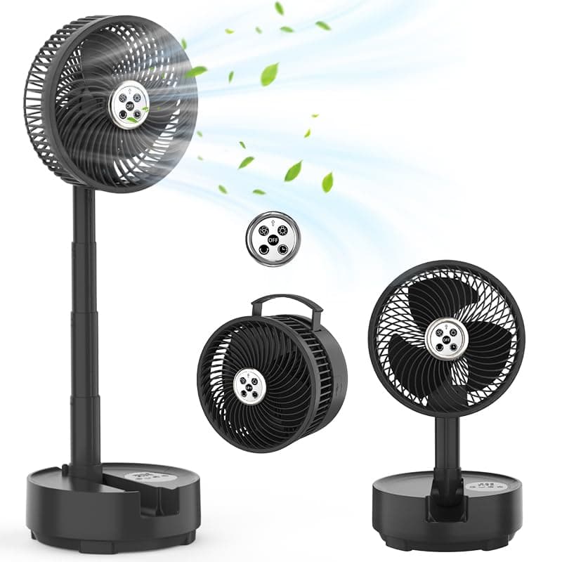 Onnilife 8 inch Portable Fan - Wireless Battery Operated Fan - LED Lighting - Carry Case & Remote Control - Cruise Travel - Outdoor Travel RV Power Bank With USB-C Port (Black with Case)