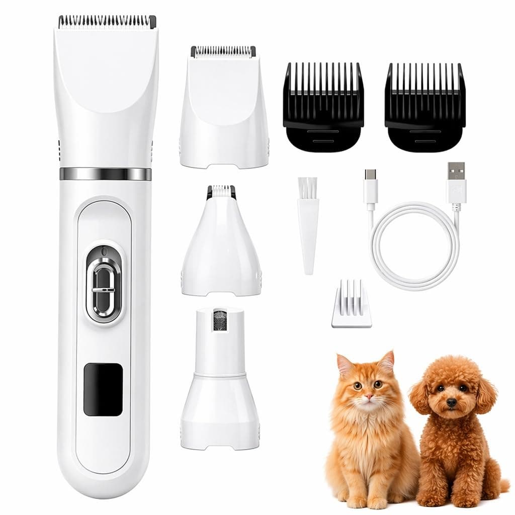 4 in 1 Pet Hair Clipper,Electric Pet Hair Shaver Supplies for Thick Matted Hair with 2-Speed Clippers, Low Noise Paw Trimmer & Nail Grinder for Dogs and Cats