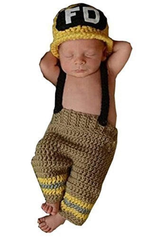 Matissa Newborn Baby Girl/Boy Crochet Knit Costume Photography Prop Hats and Outfits (Firefighter 2)