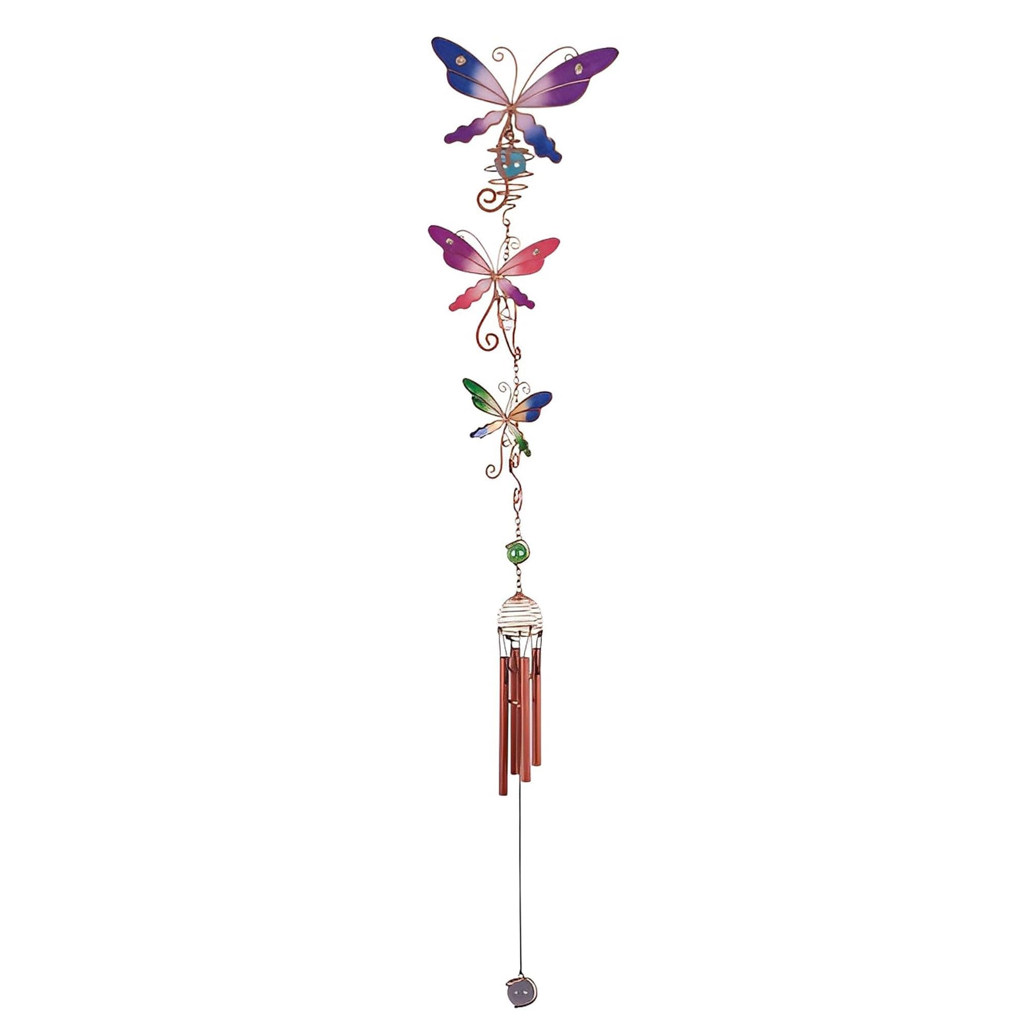 ICE ARMOR 3-Dragonfly Wind Chime with Copper Gem Statue Sculpture Ornament Decoration Garden Decor Ideas for Housewarming, Holidays and Birthdays Great Collectible Addition