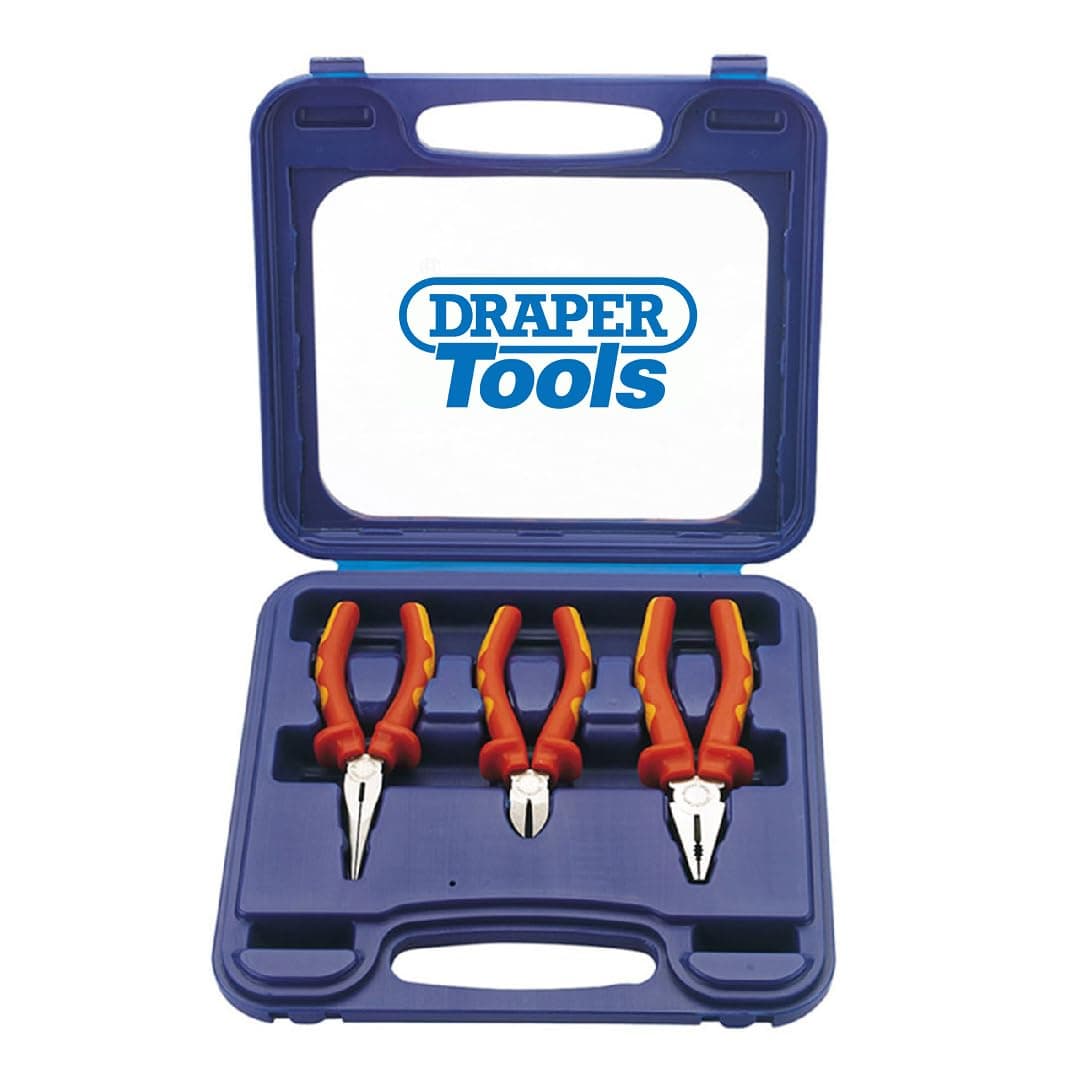 Draper Expert 69288 3-Piece VDE Insulated Pliers Set, Blue