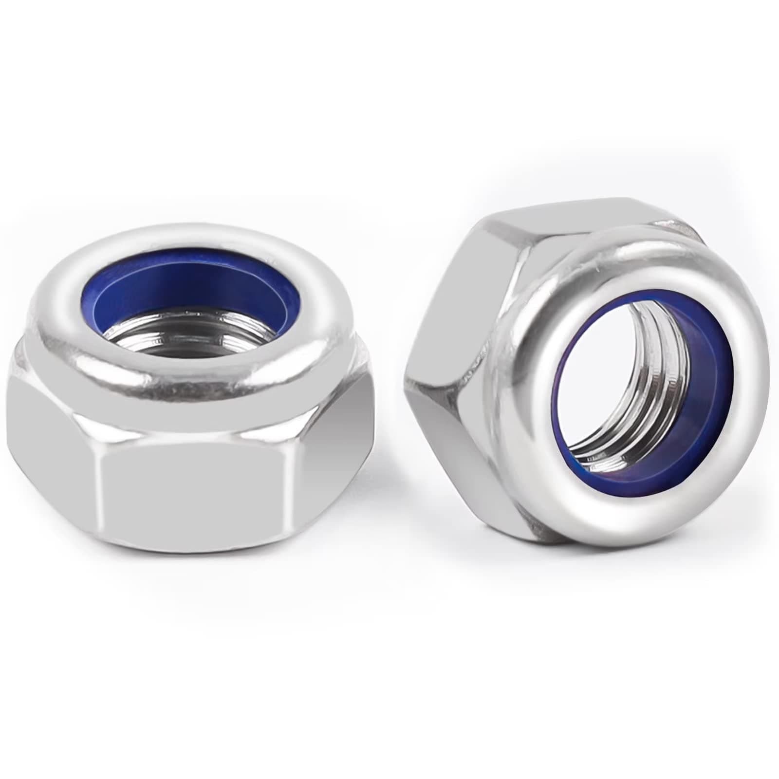 DIN985 10 tuercas hexagonales M10, tuercas de seguridad Leryati de acero inoxidable estándar A2 V2A M10, tuercas autoblocantes, tuercas de bloqueo, tuercas hexagonales de acero inoxidable, tuercas de