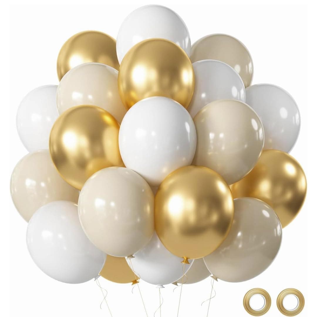 White Gold Party Balloons, 60 Pcs 12 Inch Sand White Gold Party Balloons For Birthday Baby Shower Engagement Wedding Anniversary Party Decorations