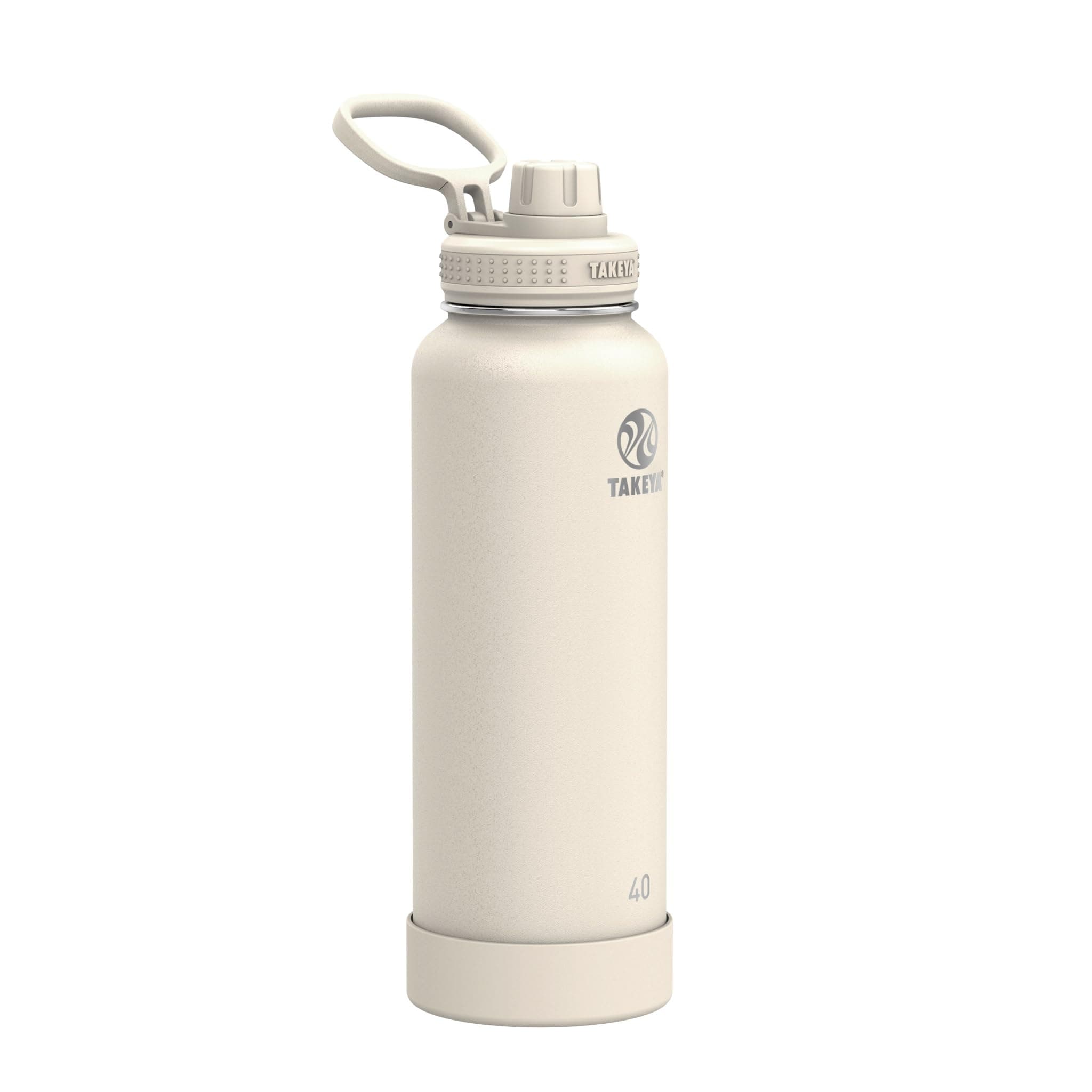 Takeya Actives Water Bottle with Spout Lid - Bottle with Double Stainless Steel Insulation - Dishwasher Safe & BPA-Free - Bottle with Spout Lid & Removable Bumper - 40 oz, Oat Milk
