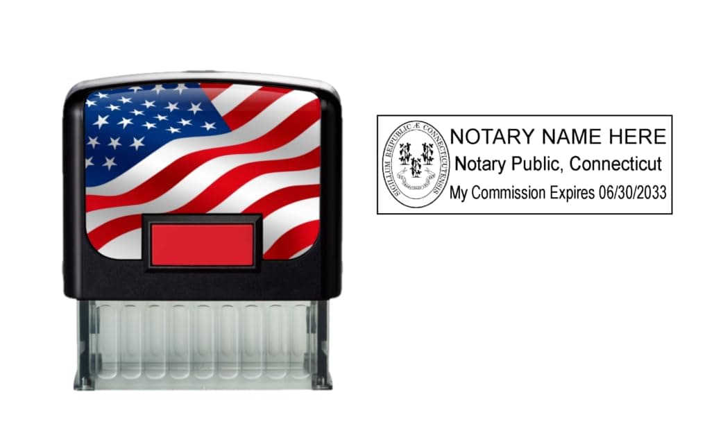 Connecticut Notary Stamp | Shiny S-854 Self Inking Stamp with Connecticut State Seal Image (Flag Faceplate)