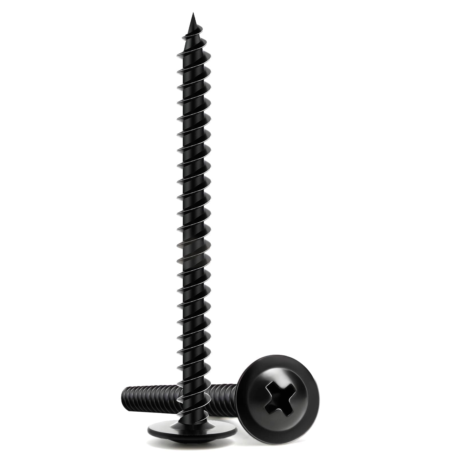 Wood Screws 2 Inch, 50 PCS FIXLINK Premium Phillips Truss Head Black Wood Screws, Self Tapping Electrophoresis Modified Fast Truss Head Wood Screw Used in Indoor Furniture, Woodworking (#8 x 2)