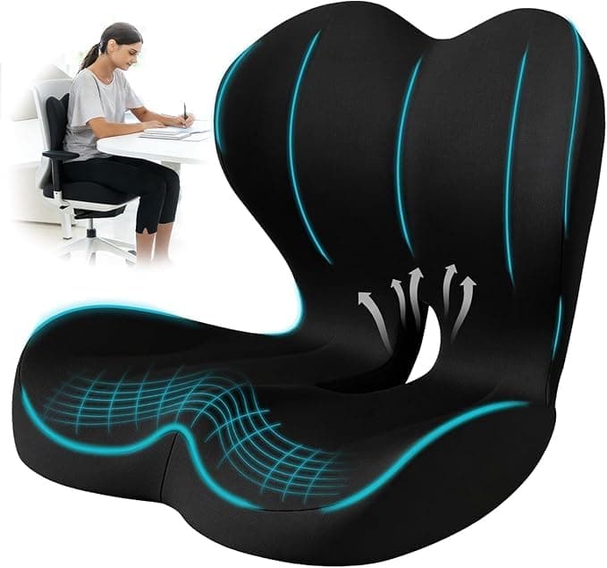 Seat Cushion for Office Chair, Ergonomic Memory Foam L-Shaped Lumbar Support Cushion - Orthopedic Coccyx & Tailbone Pain Relief for Sciatica, Car Seat, Gaming Chair, Long Sitting Comfort